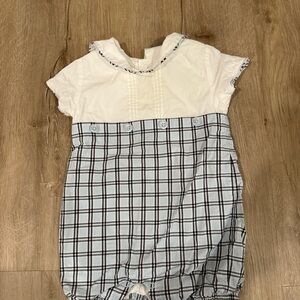 Janie and Jack White Romper with Plaid Trim